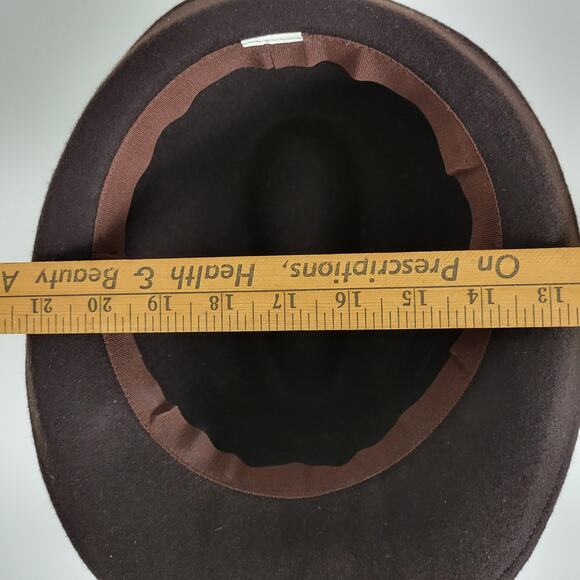 Target Wool Fancy Fedora Hat One Size Brown Guinea Feathers Canvas Satin Trim - Picture 8 of 9